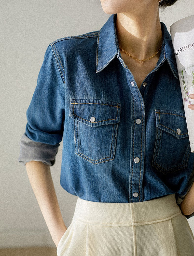 Chaqueta de camisa de jeans azul