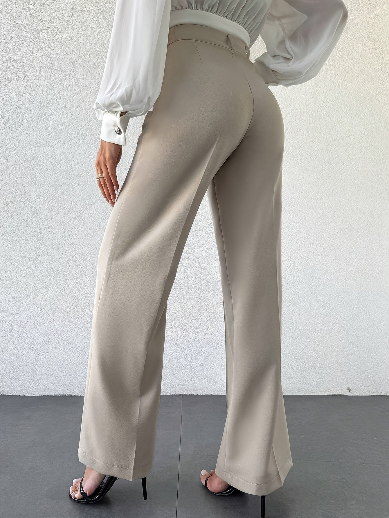 Pantalones Casuales Rectos Slim de Tiro Alto con Bolsillos Laterales