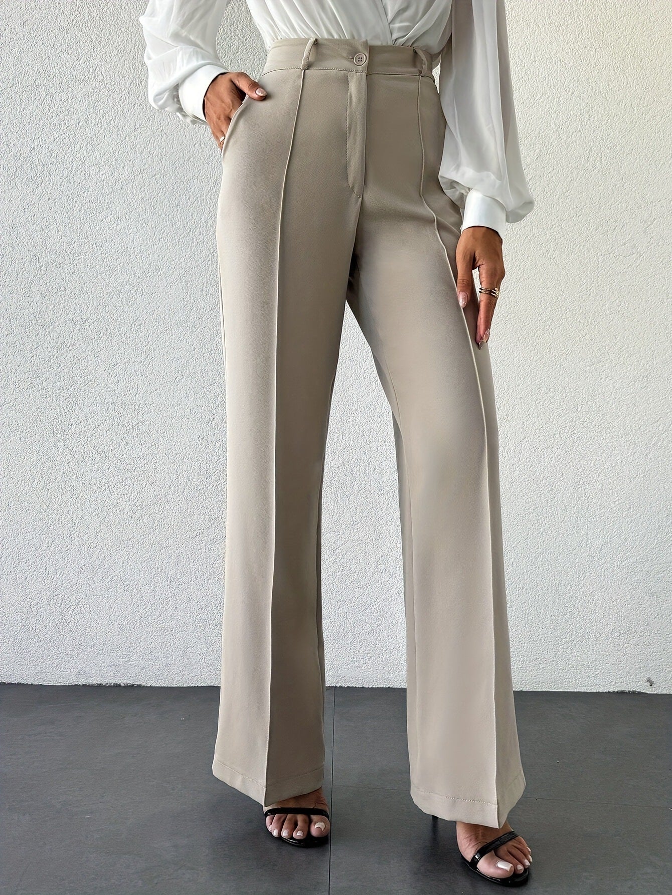 Pantalones Casuales Rectos Slim de Tiro Alto con Bolsillos Laterales